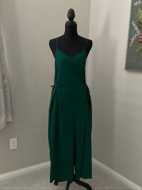 Athleta Deep Green Wideleg Jumpsuit with Side Ties and Pockets